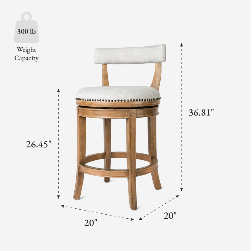 Maven Lane Alexander Stool with Fabric Upholstery, Counter Stool (26" Seat Height), Weathered Oak