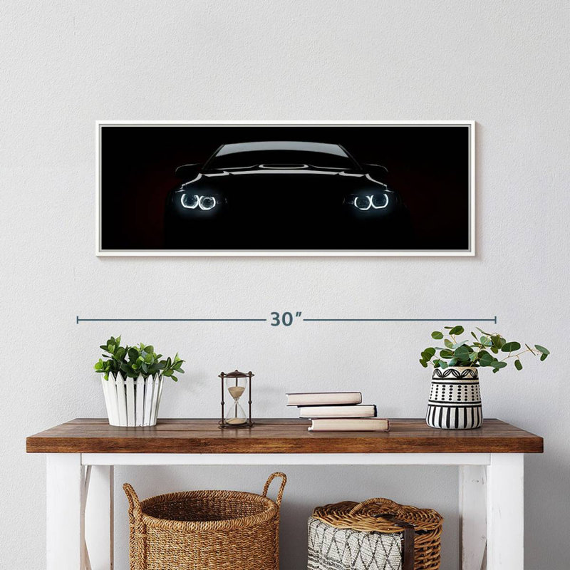 Luxury Black Car, Floating Frame White, 28" X 10"