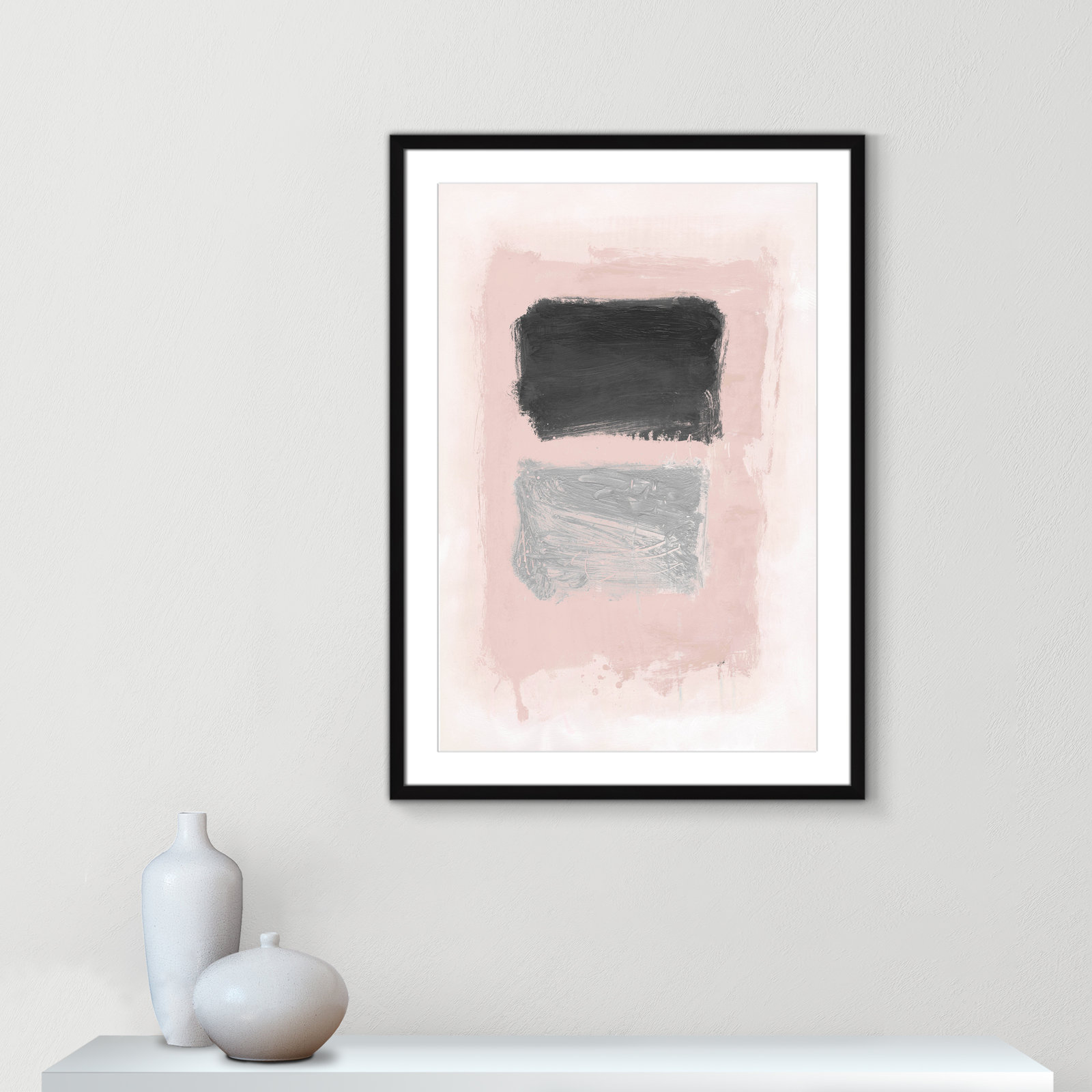 Pink, Black and Silver Shimmer I Print, 35.5" H x 25.5" W x 1.25" D, Black Matted Picture Framed