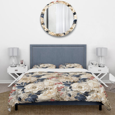 Cream Delicate Poppies Flowers II Floral Duvet Cover