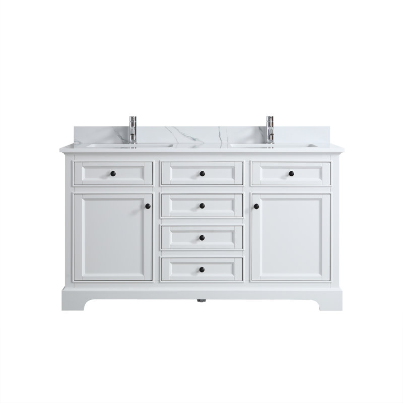 GEF 60 po L x 22 po P 2 portes et 6 tiroirs Meuble-lavabo avec évier double et Comptoir en Quartz de Calcutta