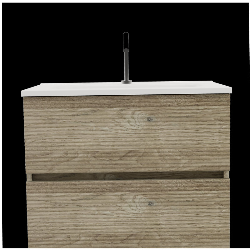 Meuble-lavabo mural Gloria en chêne brut et chêne brut avec évier intégré en céramique avec trop-plein Gloria, 24", Chêne