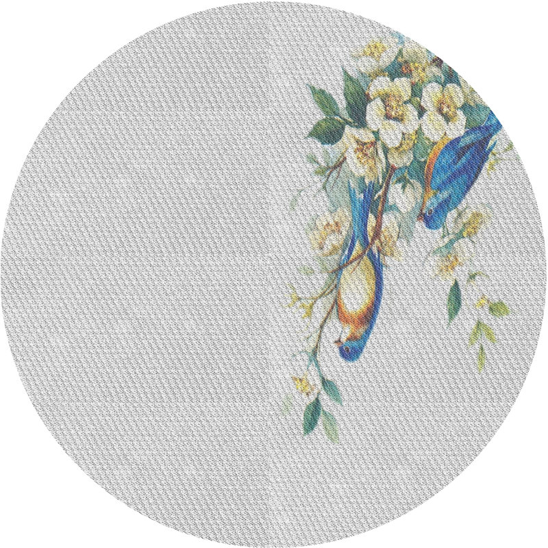 Tapis bleu/beige à motifs, Rond 4 pi