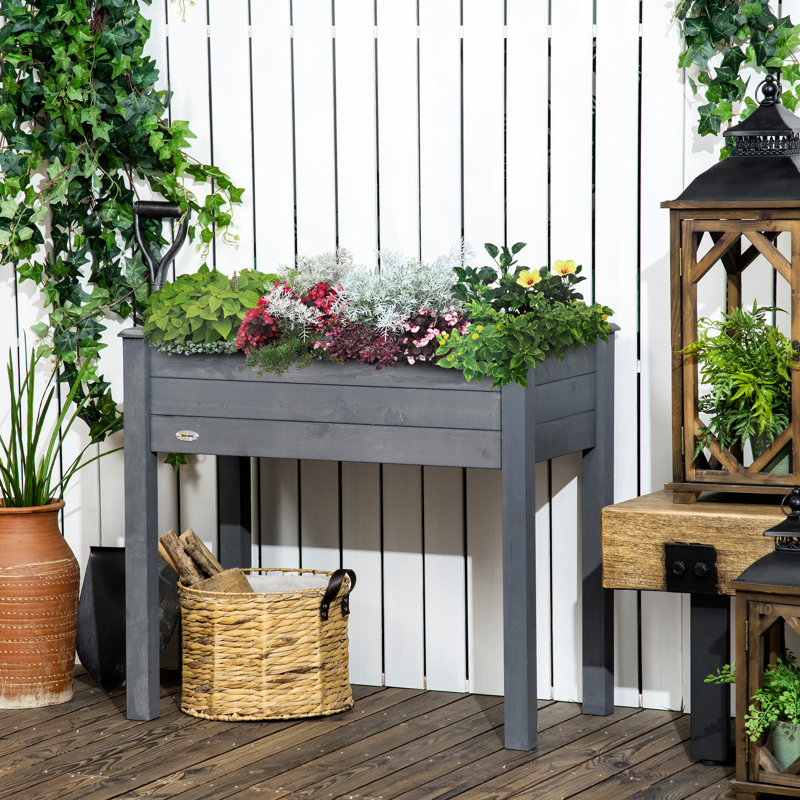 Lit de jardin surélevé avec pieds 34 po x 18 po x 30 po, boîte à fleurs en bois gris foncé - auto-drainant pour herbes, légumes, fleurs dans la cour, patio, balcon 34 po x 18 po x 30 po Balcon: Veggies,