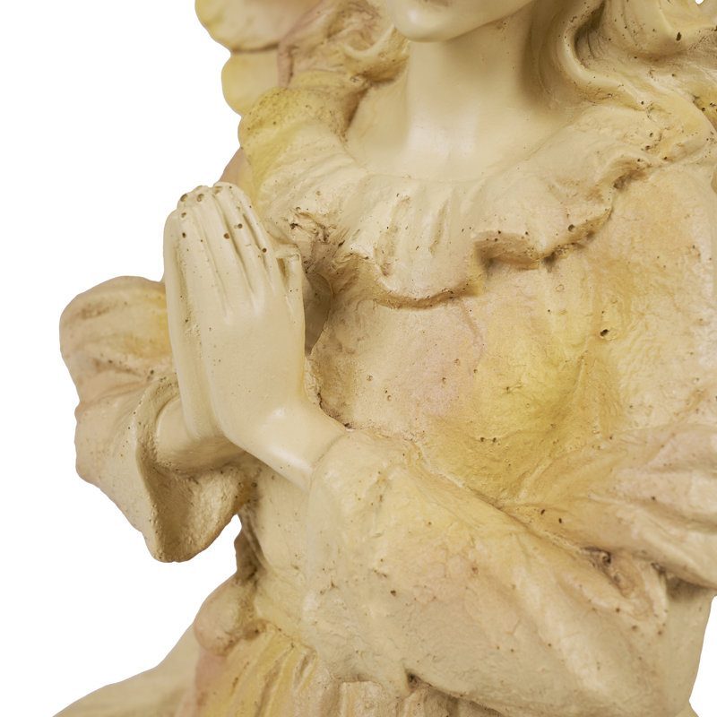 27" Beige Resin Standing Angel with Wings Up Statue