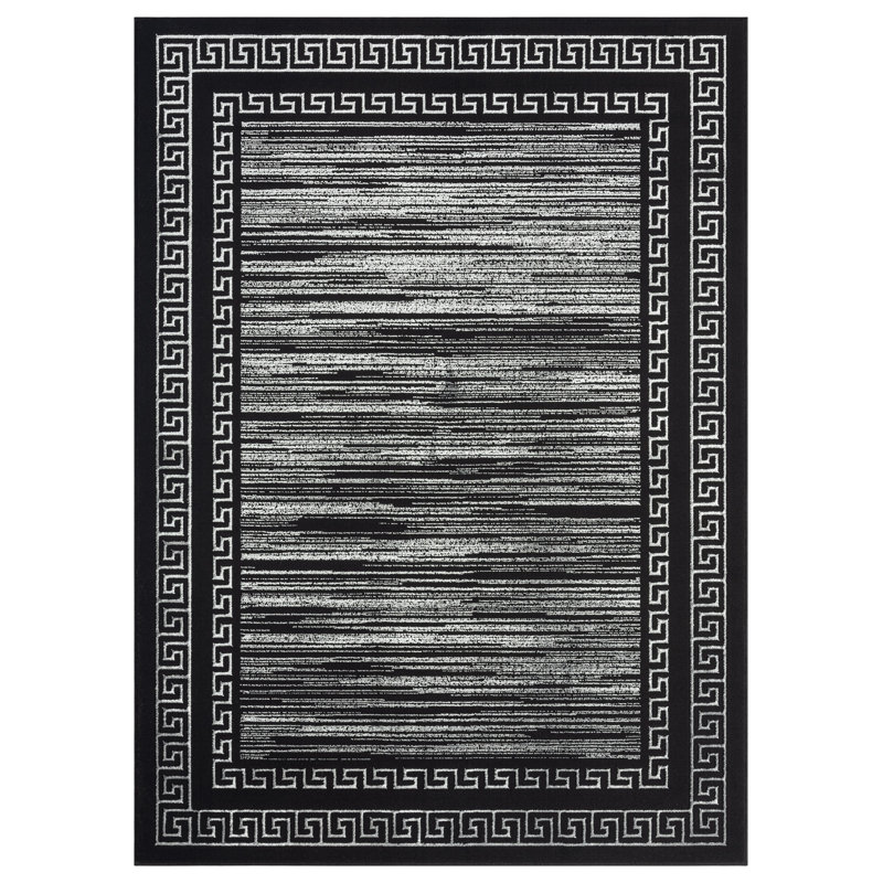 Ksamil Geometric Abstract Area Rug In Black/Gold, Rectangle 3'7" x 5'6"