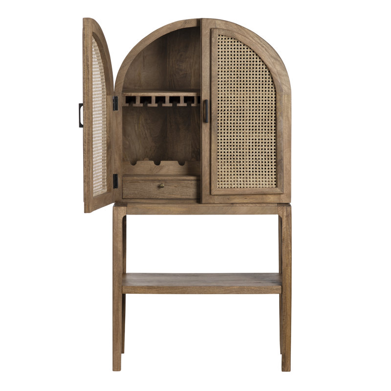 Biscayne Rustic Mango Wood and Cane Bar Cabinet