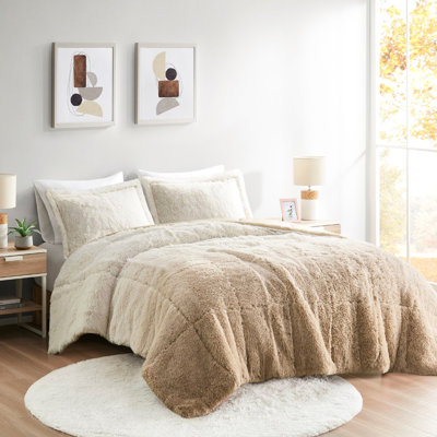 Édredon grand et long à poil long grand rembourré, rembourré, envers en vison doux et chaud, 2 taies décoratives assorties incluses