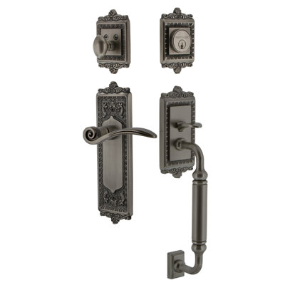 Nostalgic Warehouse Egg & Dart Plate C Grip Handleset with Single Cylinder Deadbolt and Swan Lever