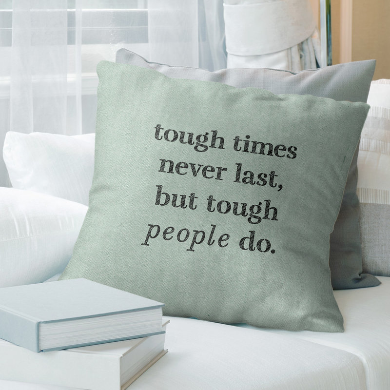 Coussin Handwritten Tough Times, 14 po x 14 po, Vert / Noir, Pas de remplissage