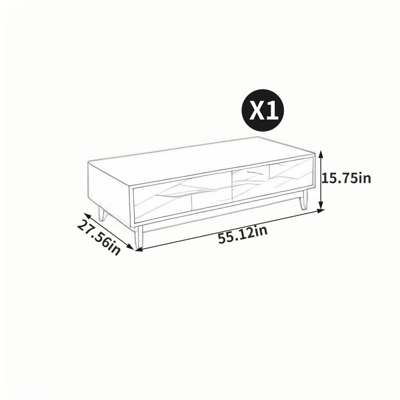 Table basse American, H 15,75 po x L 55,12 po x l 27,56 po, Noir, noir, noir, noir