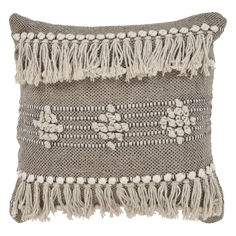 Gray and Cream Handwoven Cotton Diamond Throw Pillow, 20" x 20"