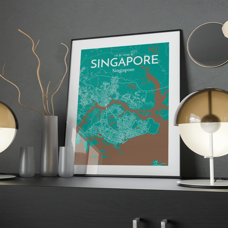 Singapore City Map in Nature 1 Piece Wall Art, 24cm H x 18cm W x 0.05cm D