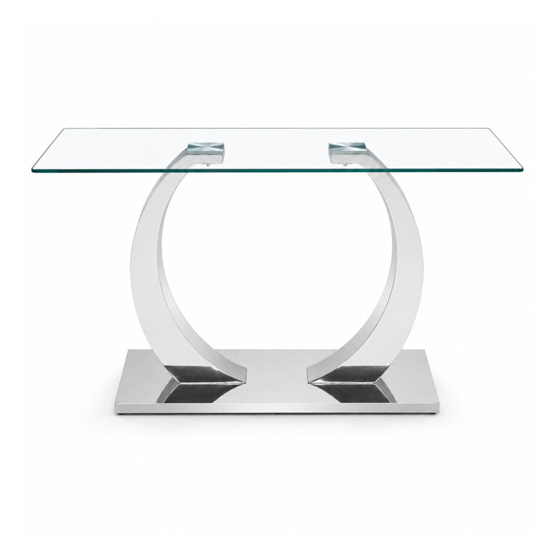 Table de salle à manger rectangulaire en verre trempé 63 po x 35,4 po avec base en acier inoxydable argenté