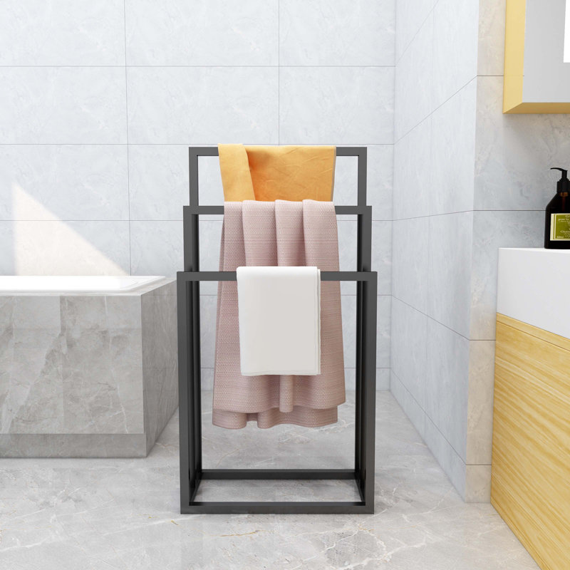 Porte-serviettes autoportant en métal 3 niveaux pour accessoires de salle de bain, noir, Noir
