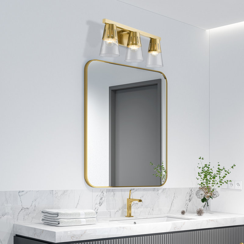 Éclairage pour salle de bain 3 lumières à intensité variable, Laiton naturel