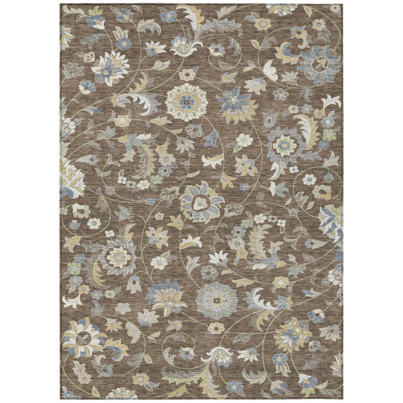 Tapis extérieur lavable floral beige et bleu 3 pi x 5 pi chocolat