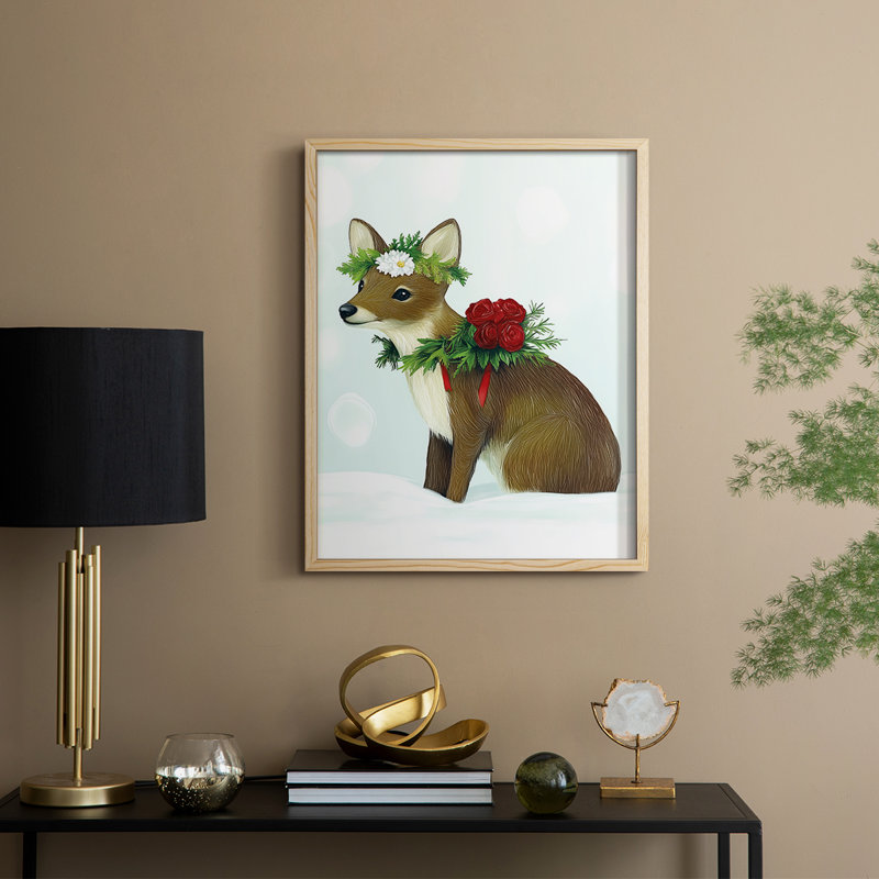 «Christmas Holiday Art XCV III», reproduction d'art encadrée - bois massif, H 11 po x l 9 po, Naturel