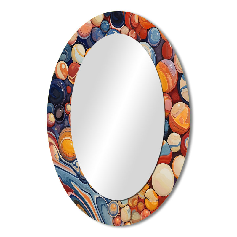 Mystical Marbles I - Miroir mural ovale moderne orange, 36 po x 24 po