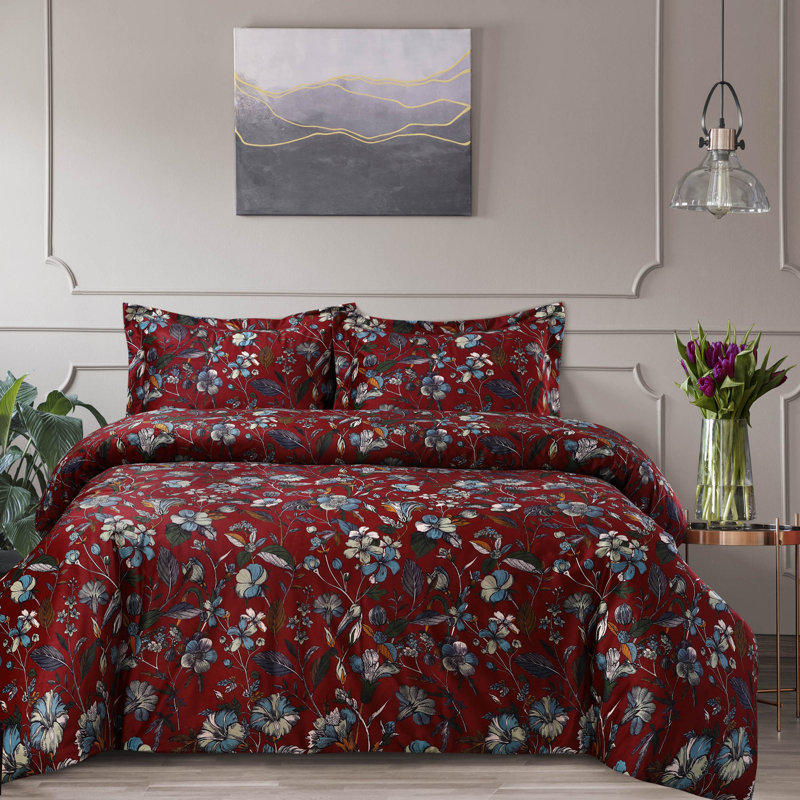 Amara Velvet Floral Duvet Cover, Garnet, Queen