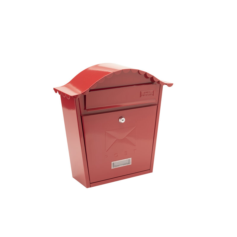 Classic Wall Mounted Galvanised Steel Lockable Weatherproof Post Box - 36x37x13cm, Red