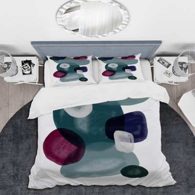 Minimaliste abstrait en bleu et rouge II - ensemble de housse de couette moderne - microfibre de polyester