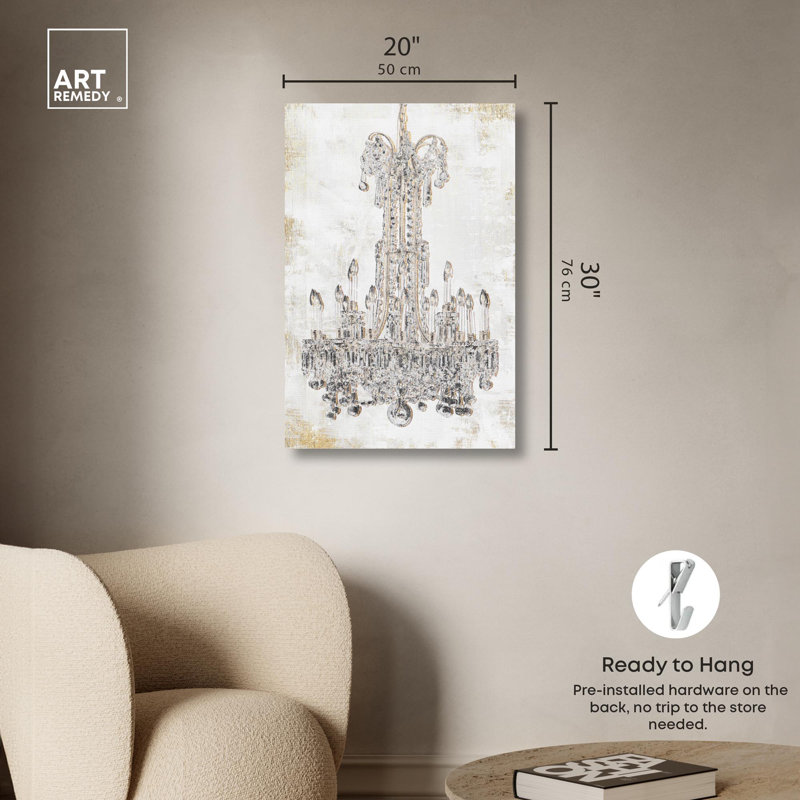 Luxury Bright Light White and Gold Canvas Art, 30" x 20"