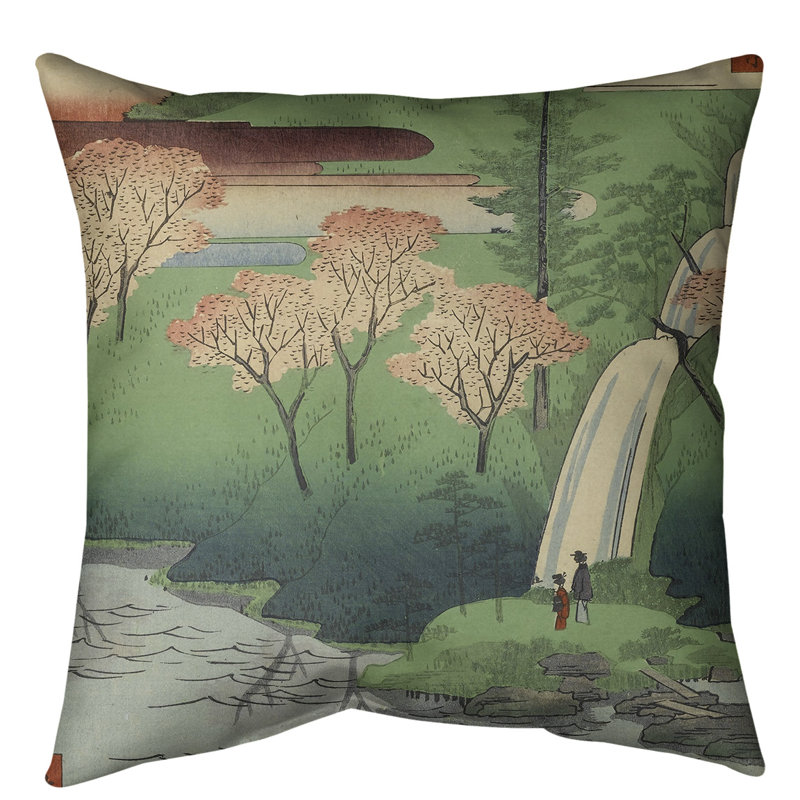Coussin décoratif chiyogaike étang, 14 po x 14 po, Pêche, Faux lin
