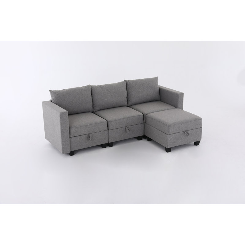 Canapé modulaire en jute de salon moderne en L avec solutions de rangement, gris Dawn