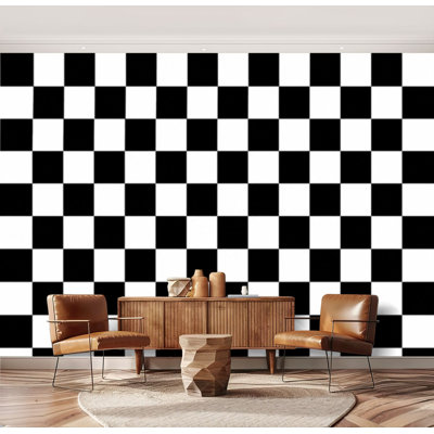 Wall Mural Peel and Stick Black white checkered modern mosaic geometric chess retro abstract Large Wallpaper Self-Adhesive Removable Contact Paper Wall Decor for Living Room Bedroom Nursery 69"H x 96"W