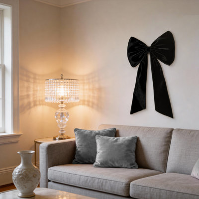Black Velvet Bow Decor 40 x 24 Inches - Oversized Double-Layer Bow with Shaping Lining, No Assembly