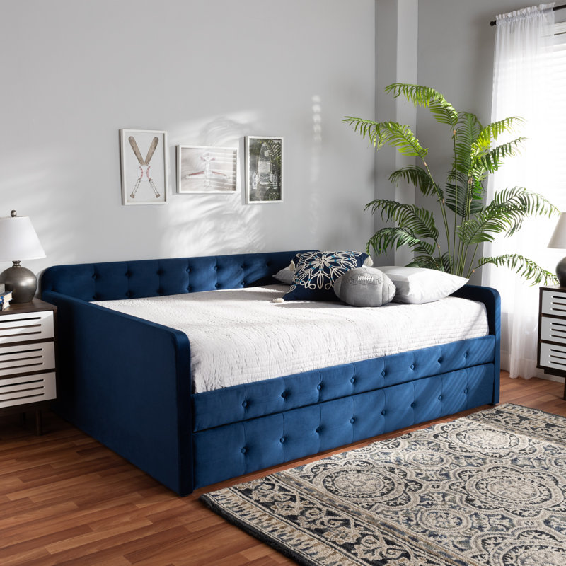Lit de jour avec couchette Meroe, Bleu marine, Double