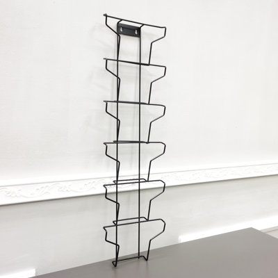 FixtureDisplays Wall Mount Greeting Card Post Card Display Wire Rack Black Horizontal Landscape 7x5" Cards Pocket 7.8" Wide 6 Pockets 11715
