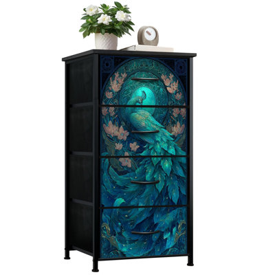 Commode de style vitrail pour la chambre à coucher avec 4 tiroirs de rangement Vitrail éthéré éclatant bleu sarcelle Commodes en verre bleu vert