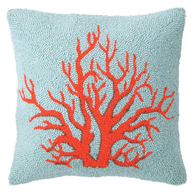 Red Coral Wool Hook Throw Pillow