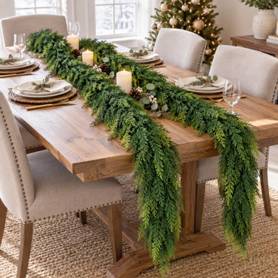 6FT Artificial Cedar Christmas Garland, Realistic Faux Pine Garland for Mantle, Fireplace Garland & Stairway Garland, Plain Greenery Garland for Indoor & Outdoor Christmas Decor, Ideal Blank Garland for DIY Custom Holiday Styling. (set of 2)