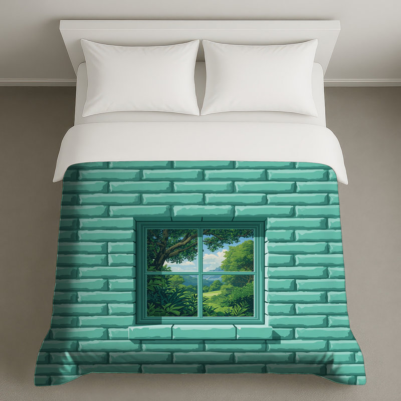 Housses de couette murales en brique turquoise, Twin