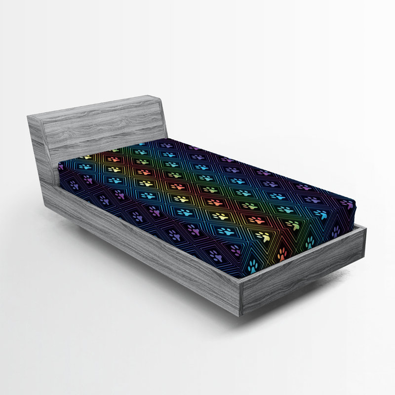 Drap-housse Ambesonne, paquet de 2, Drap-housse simple TG, Noir / bleu / géométrique jaune