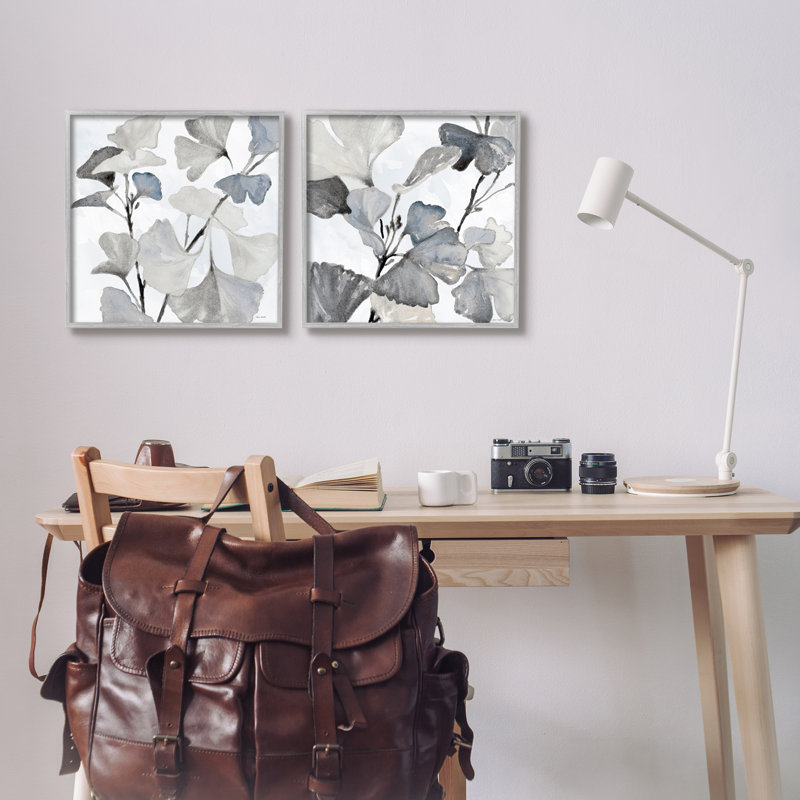 Élégante illustration botanique de feuilles de plantes monochromes par Lanie Loreth - ensemble de 2 peintures