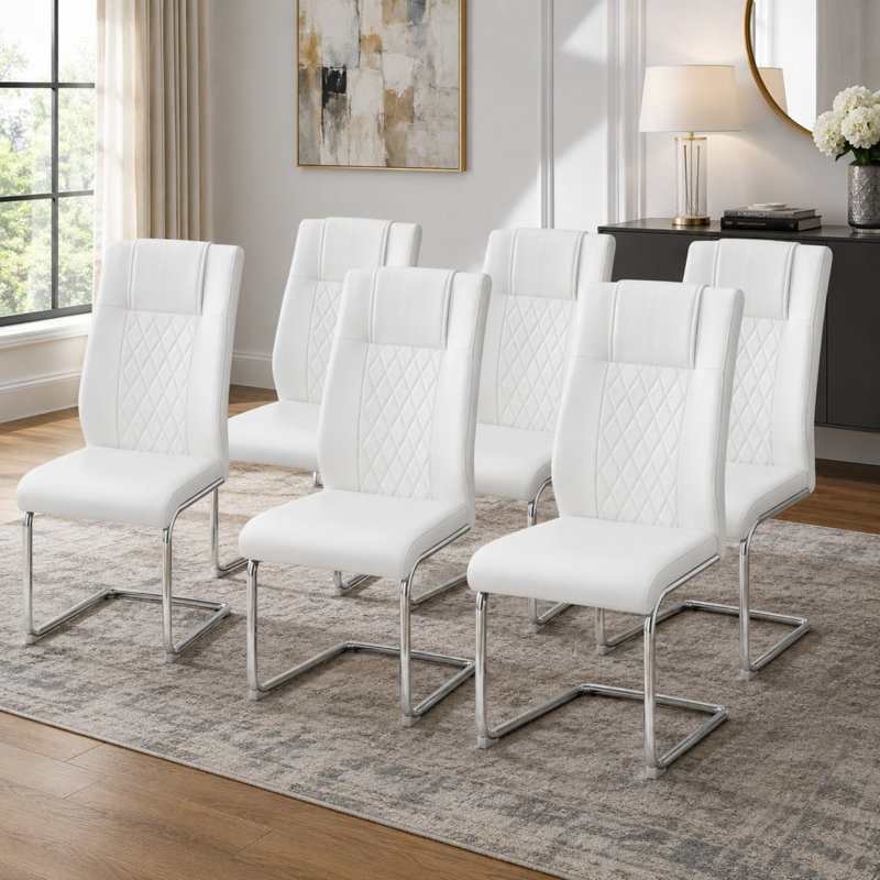 Chaises de salle à manger Kimara, Blanc, Argent
