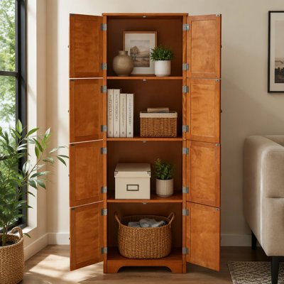 Grande armoire de rangement en chêne 72,4 "avec 8 portes et 4 tablettes, bibliothèque autoportante pour le salon, la cuisine, la salle à manger et le bureau