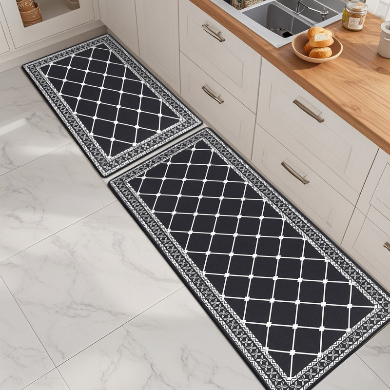 Tapis et tapis de cuisine Arleht, Tapis de couloir 20 po x 31,5 po + 20 po x 48 po, Noir