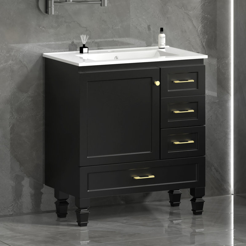 Meuble-lavabo moderne Kaia avec rangement spacieux et portes à fermeture en douceur, Noir
