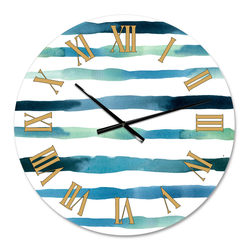 Aquatique bleu foncé verticales - horloge murale moderne, Petit