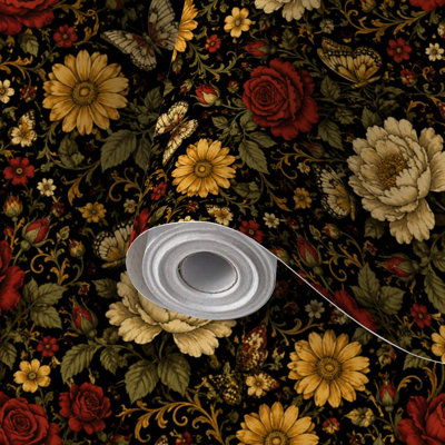 Peel and Stick PVC Wallpaper, Removable Self-Adhesive Wall Covering With seamless traditional russian Khokhloma style Print, Waterproof for Home Decor - Roll