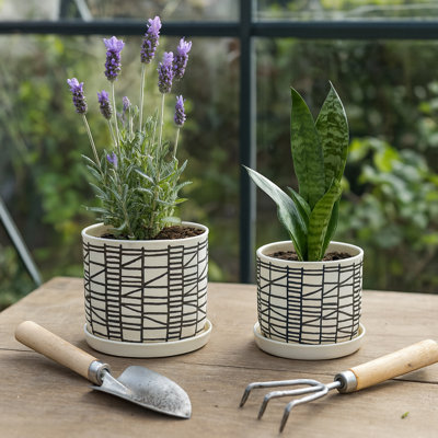 Decorative Ceramic Planter with Saucer for Indoor and Outdoor Spaces - Flower Pots for Home, Living Room, or Patio Decor - Set of 2, 8", 6"