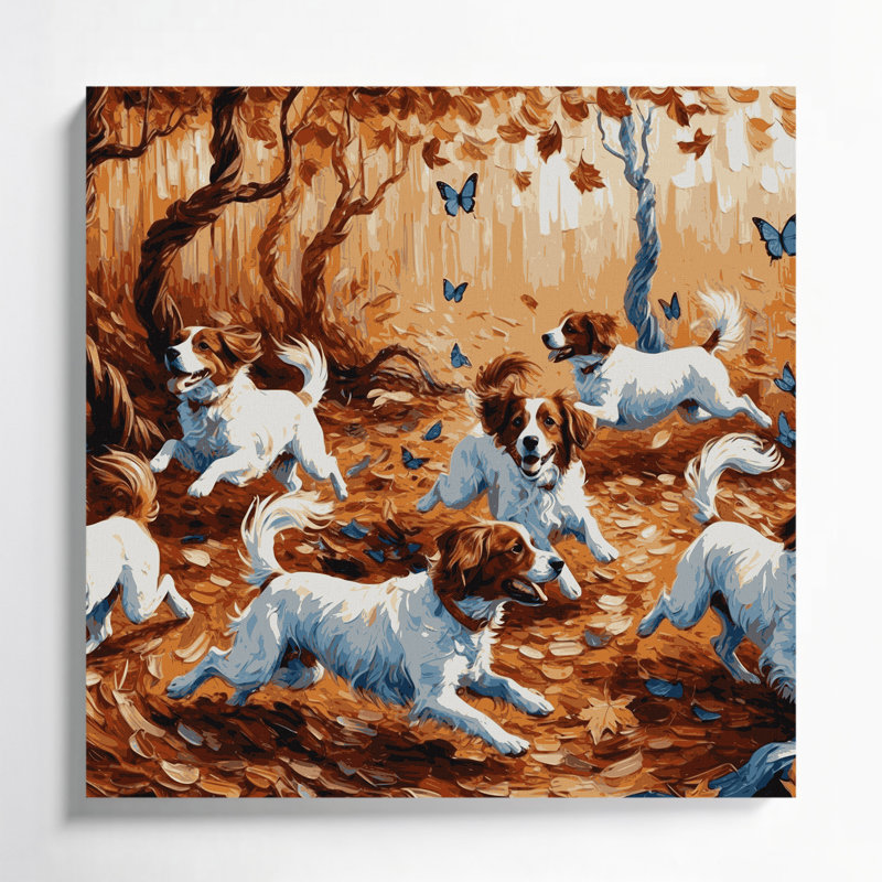 Chiens, art mural noir sur toile Kooikerhondje, H 12 po x l 12 po