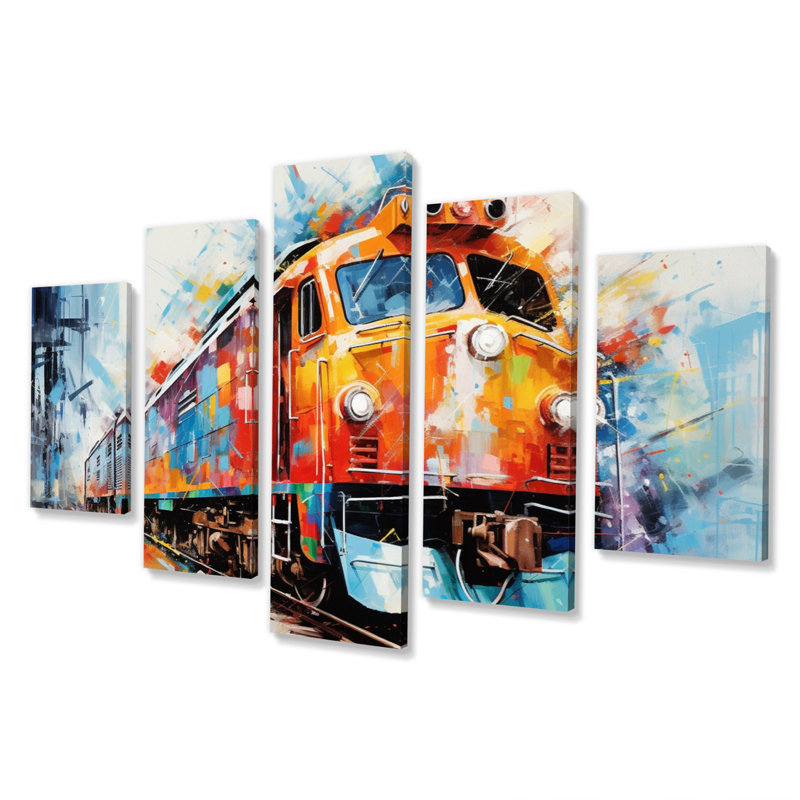 Abstract Train Vibrant Rails - Transportation Wall Art Print - 5 Panels