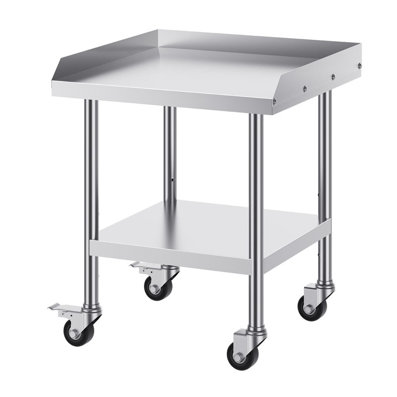 Table de travail en acier inoxydable 24 pièces 24 x 24 pouces SUS201 avec 4 roulettes pivotantes et dosseret