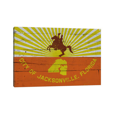 Jacksonville, Florida Fresh Paint City Flag On Wood Planks by ICanvas - Wrapped Canvas Print